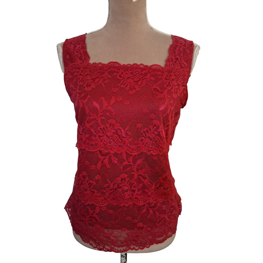 JG Hook Pink Floral Lace Square Neck Tiered Tank Top Blouse Medium